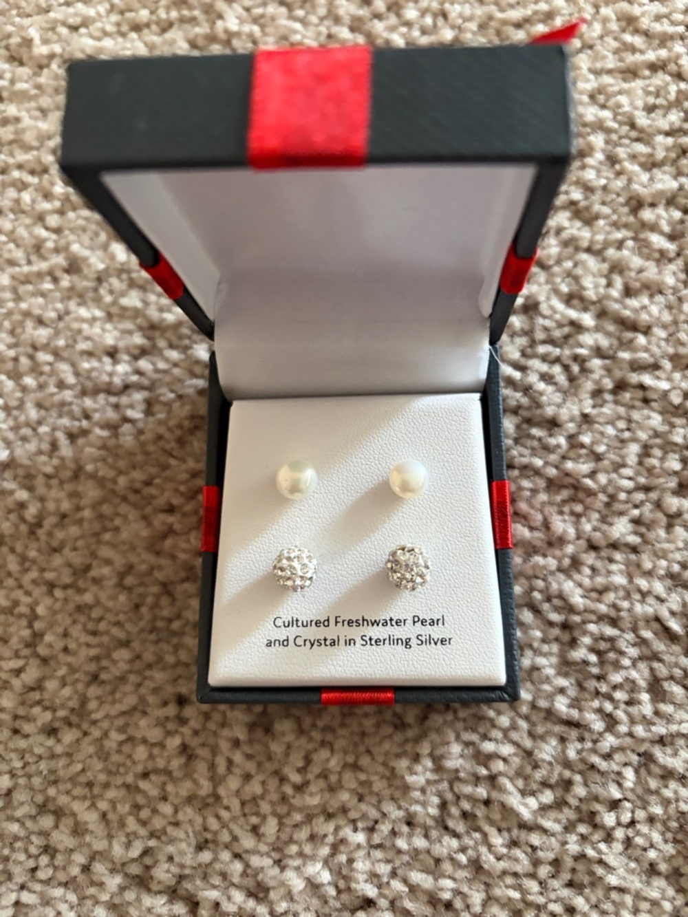 Cultured Freshwater Pearl and Crystal Sterling Silver Earring Set - White - Picture 5 of 5